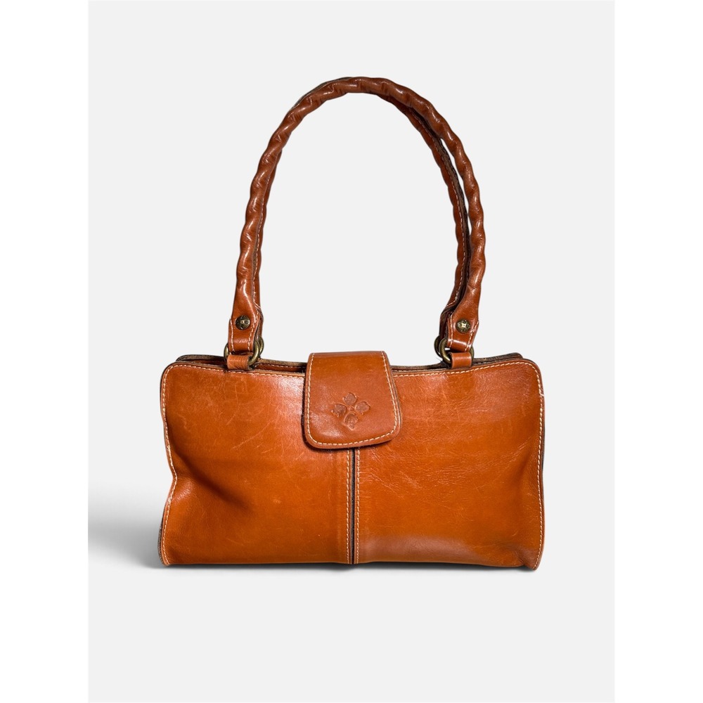 Patricia Nash Rienzo Cognac Brown Leather Satchel Shoulder Bag Braided Handle